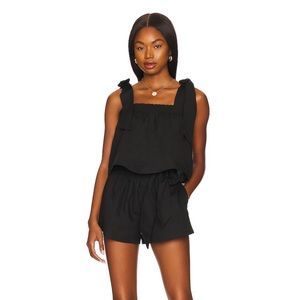 Something Navy tie short top set black NWT